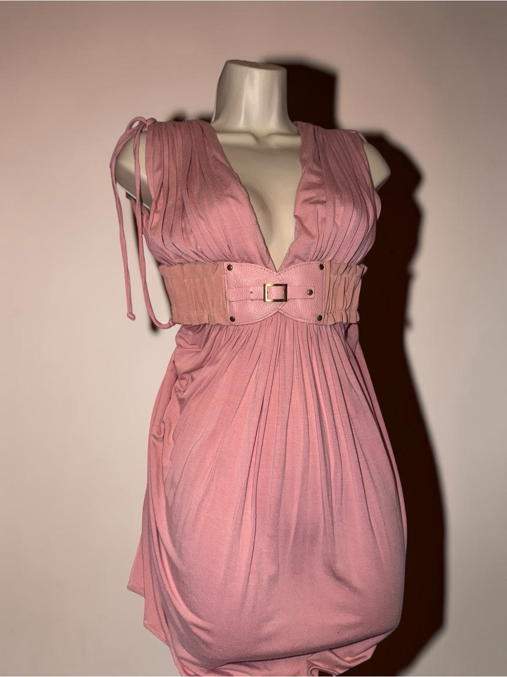 Sky Brand rare Pink Plunging Belted Mini Dress